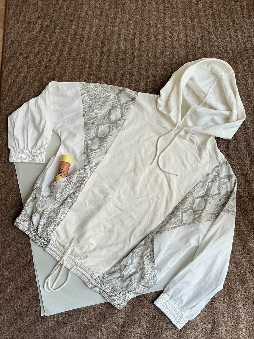 BEACH RIOT Cream & Light Gray Snake-Print Hooded Swim Coverup